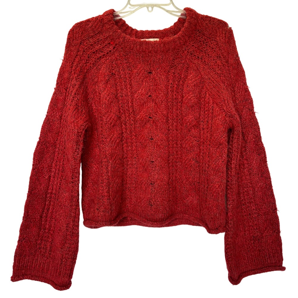 Boho Bell Sleeve Women's Burnt Orange Textured Cable Knit Sweater Size Small